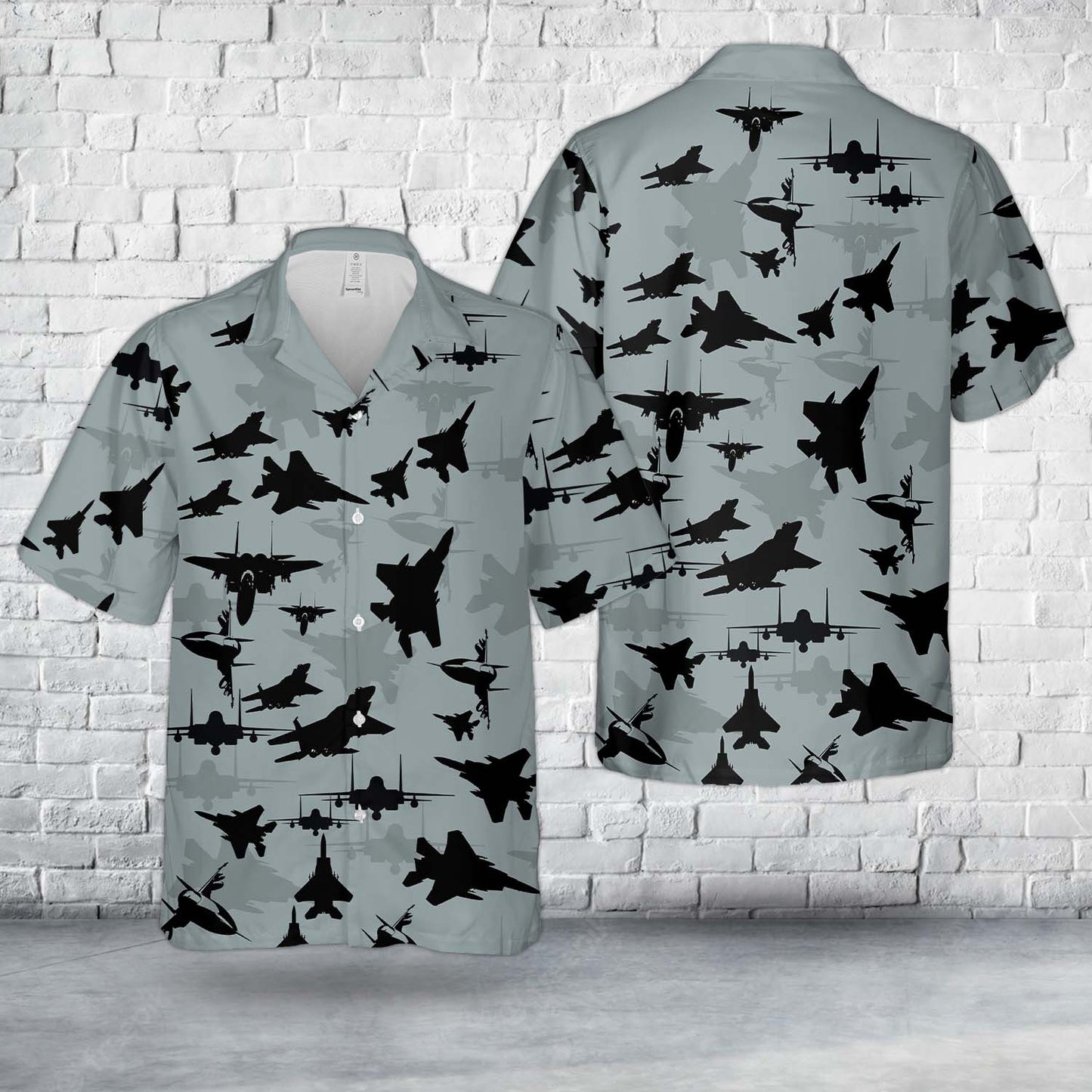 US Air Force Boeing McDonnell Douglas F-15 Eagle Aircraft Silhouettes Hawaiian Shirt