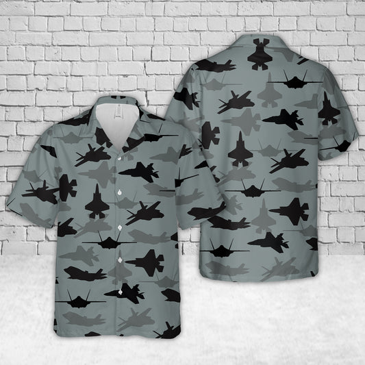 US Air Force Lockheed Martin F-35 Lightning II Aircraft Silhouettes Hawaiian Shirt