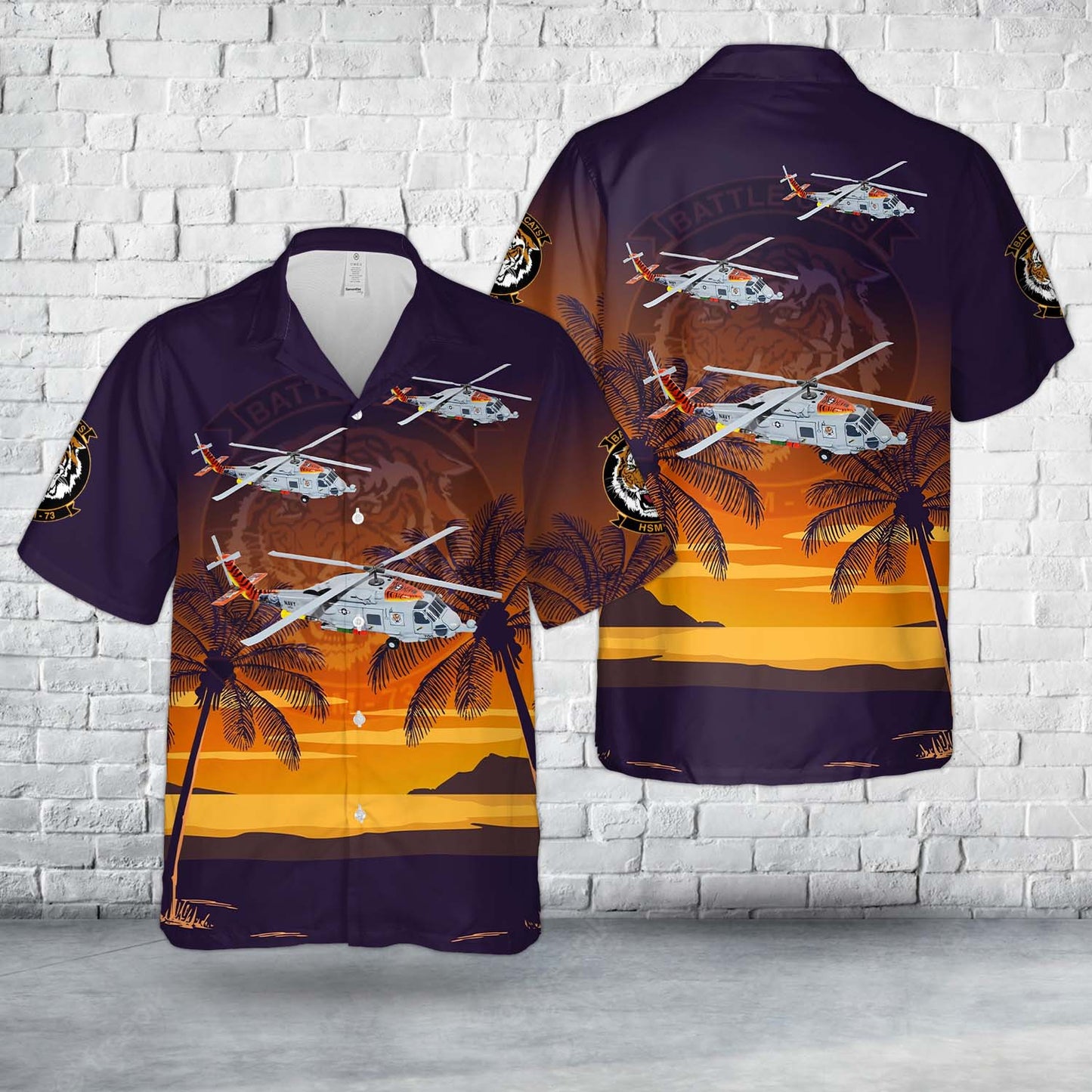 US Navy MH-60R Seahawk Of Helicopter Maritime Strike Squadron 73 (HSM-73) "Battle Cats" Hawaiian Shirt