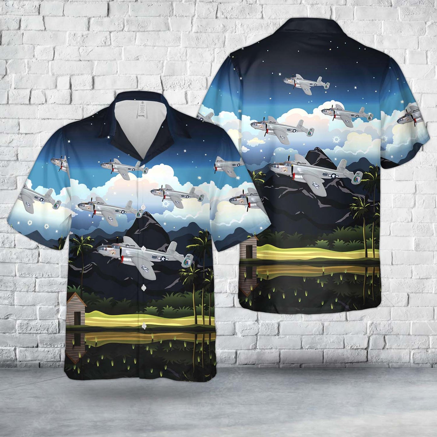United States Army Air Forces North American B-25 Mitchell B-25J-20-NC SN 44-29199 “In the Mood” WWII Hawaiian Shirt
