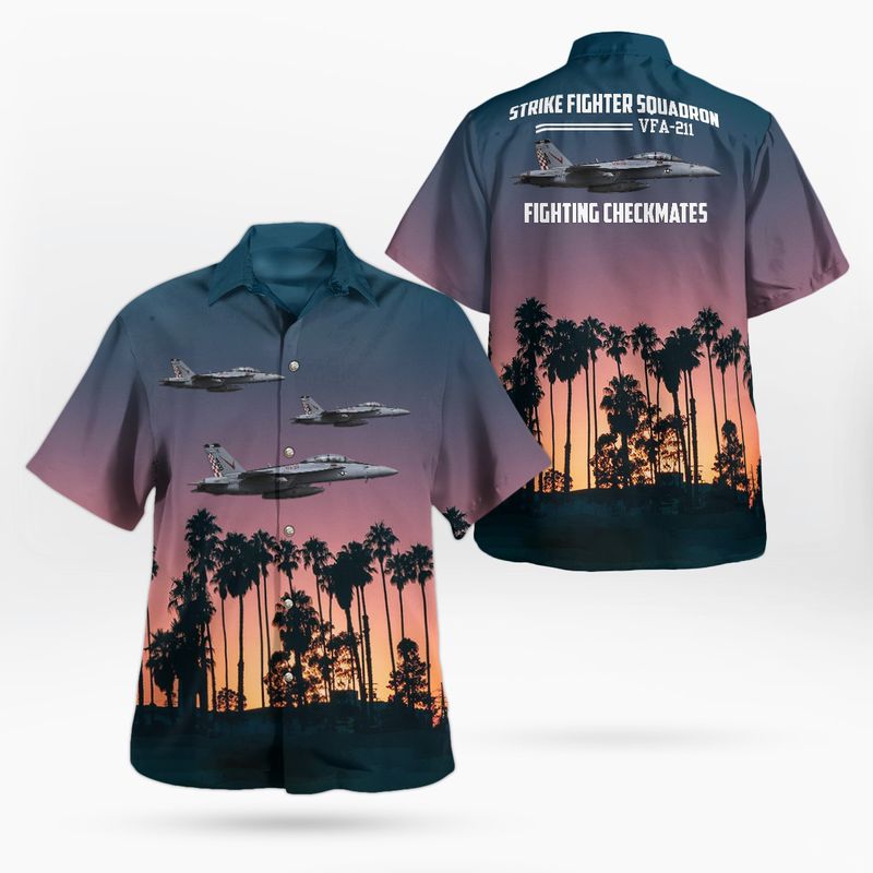US Navy Strike Fighter Squadron 211 (VFA-211) Fighting Checkmates Boeing F/A-18E/F Super Hornet Hawaiian Shirt
