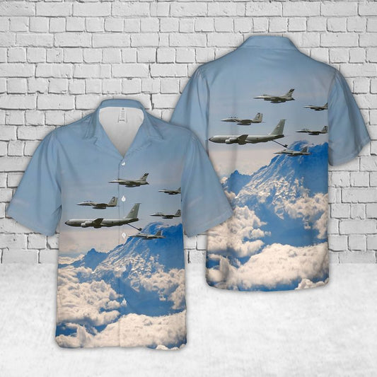 KC-135 of the 116th Air Refueling Squadron over Mount Rainier Washington Air National Guard Hawaiian Shirt