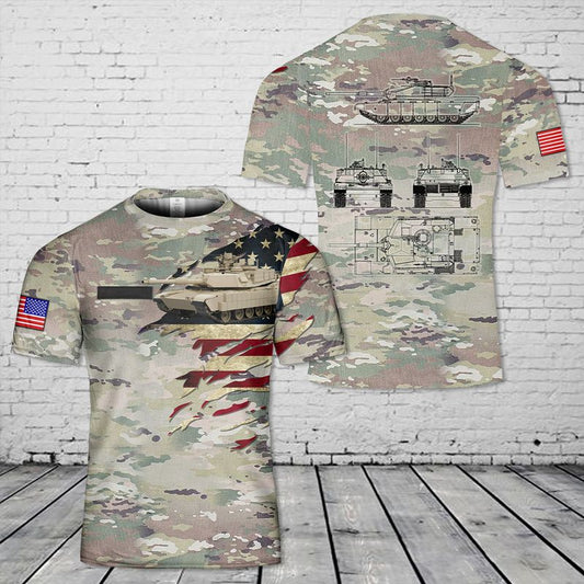 Custom Name US Army M1 Abrams T-Shirt 3D