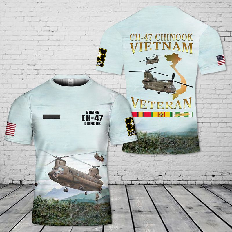 Custom Name US Army Boeing CH-47 Chinook T-Shirt 3D