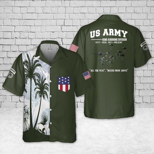 US Army Paratroopers With The 82nd Airborne Division Parachute Pocket Hawaiian Shirt
