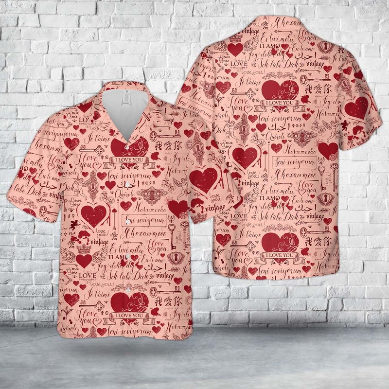 Valentine Love Lettering And Hearts Hawaiian Shirt