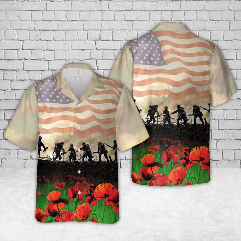 Memorial Day, US Army Solider And Poppies Hawaiian Shirt