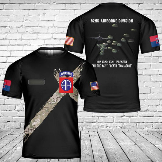 Custom Name US Army Paratroopers With The 82nd Airborne Division Parachute T-Shirt 3D