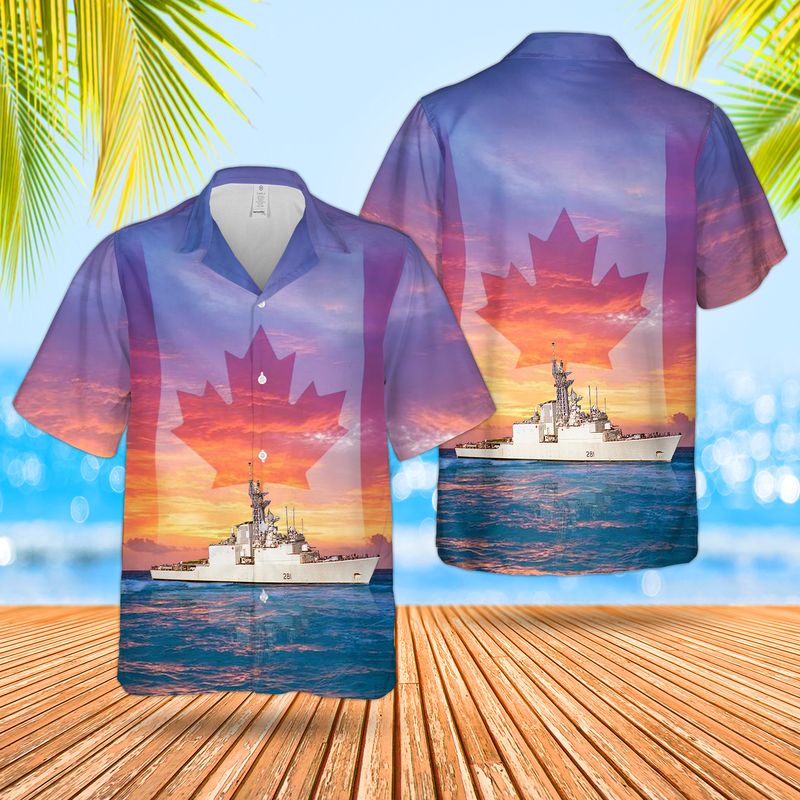 Royal Canadian Navy  RCN HMCS Huron DDG 281 Iroquois-class Guided Missile Destroyer Hawaiian Shirt