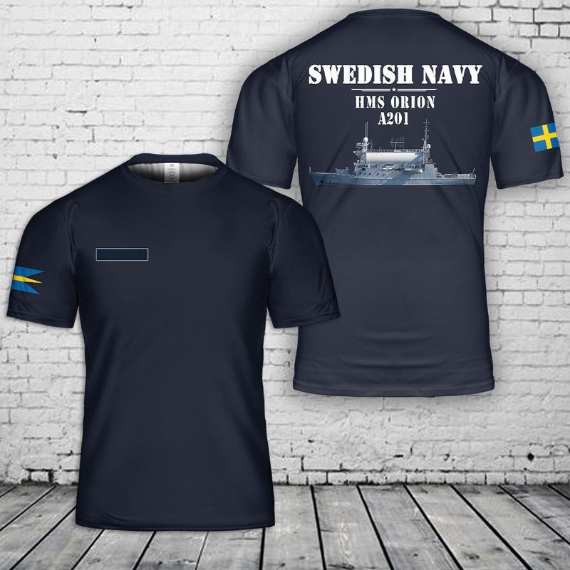 Custom Name Swedish Navy HMS Orion (A201) 3D T-Shirt