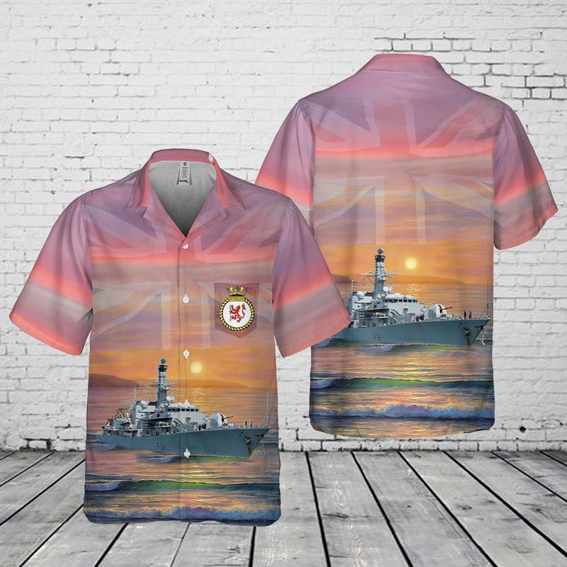 Royal Navy F 81 HMS Sutherland Pocket Hawaiian Shirt