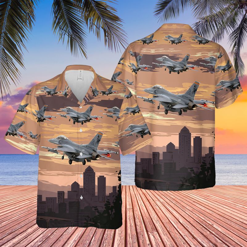 USAF Iowa Air National Guard 124th Attack Squadron F-16 Fighting Falcon Hawaiian Shirt