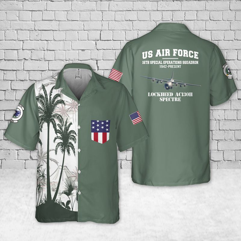 US Air Force Lockheed AC-130H 16th Special Operations Squadron Pocket Hawaiian Shirt