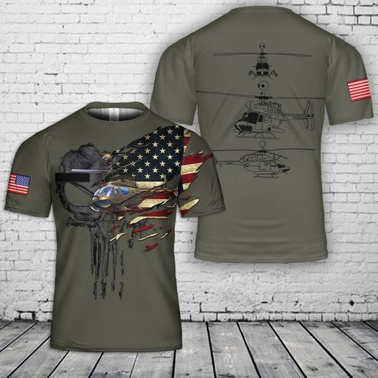 Custom Name US Army Bell OH-58 Kiowa T-Shirt 3D