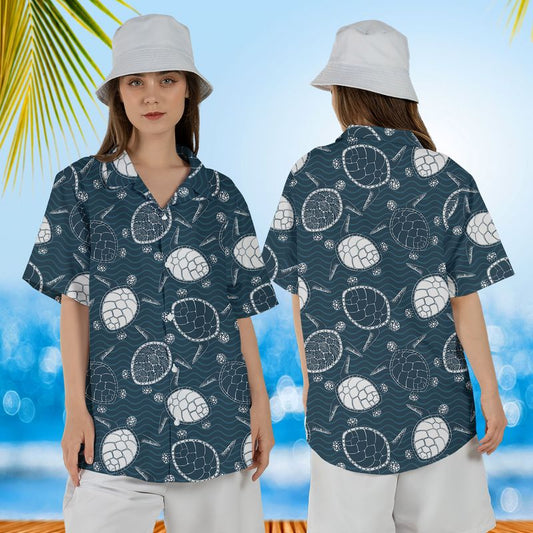 Sea turtles seamless Hawaiian Shirt For Women