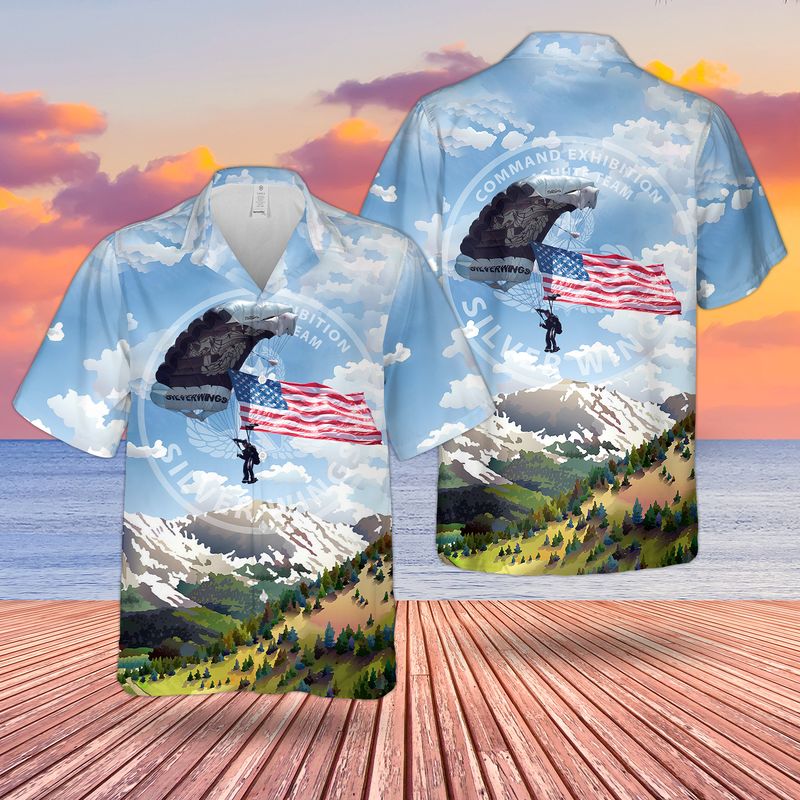 US Army Maneuver Center of Excellence Command Exhibition Parachute Team Silver Wings Hawaiian Shirt