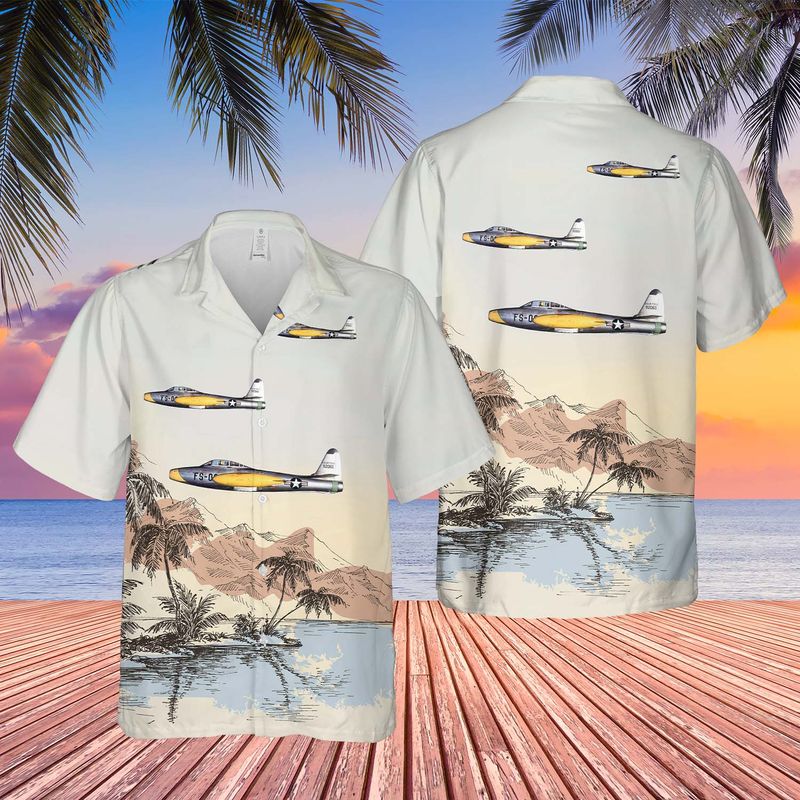 USAF Kentucky Air National Guard 123rd Airlift Wing Republic F-84E Thunderjet Hawaiian Shirt