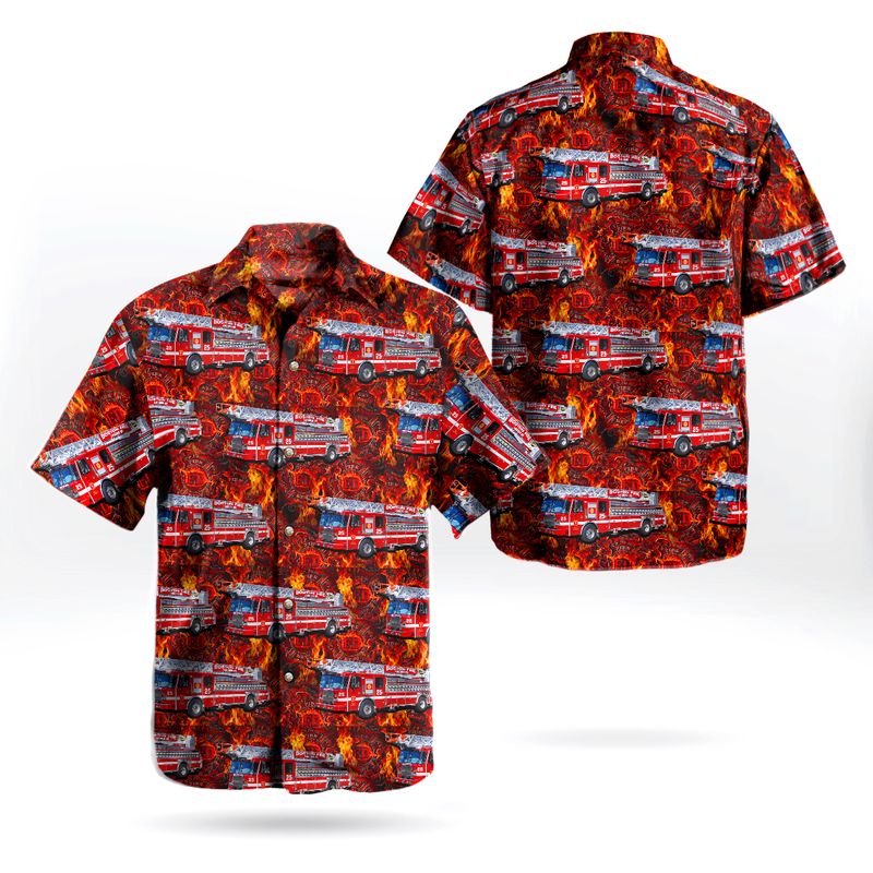 Boston Fire Department Ladder Truck Hawaiian Shirt