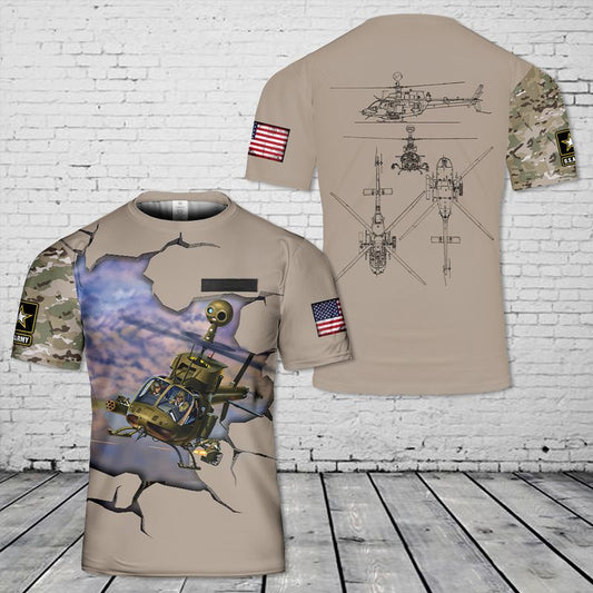 Custom Name US Army Bell OH-58D Kiowa T-Shirt 3D