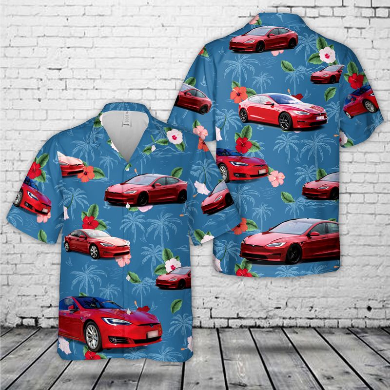Tesla Model S Plaid Red Hawaiian Shirt