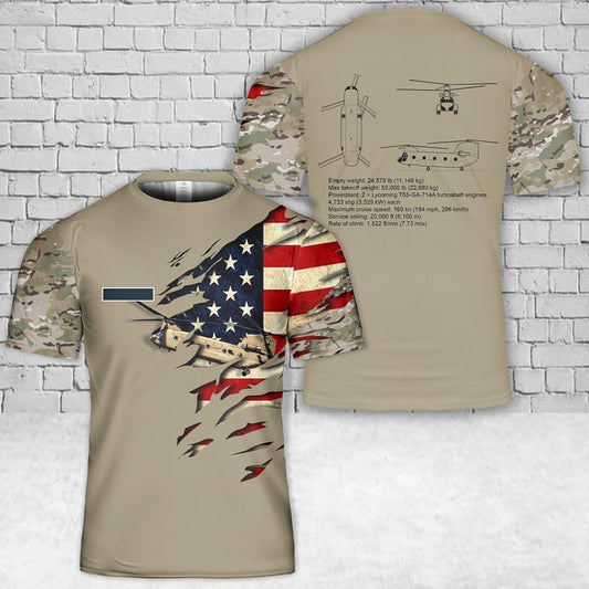 Custom Name US Army Boeing CH-47F Chinook T-Shirt 3D