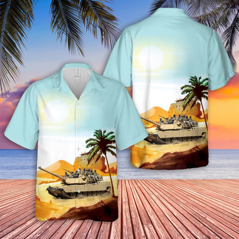 US Army 82nd Airborne Paratroopers Ride An M1 Abrams Tank Hawaiian Shirt