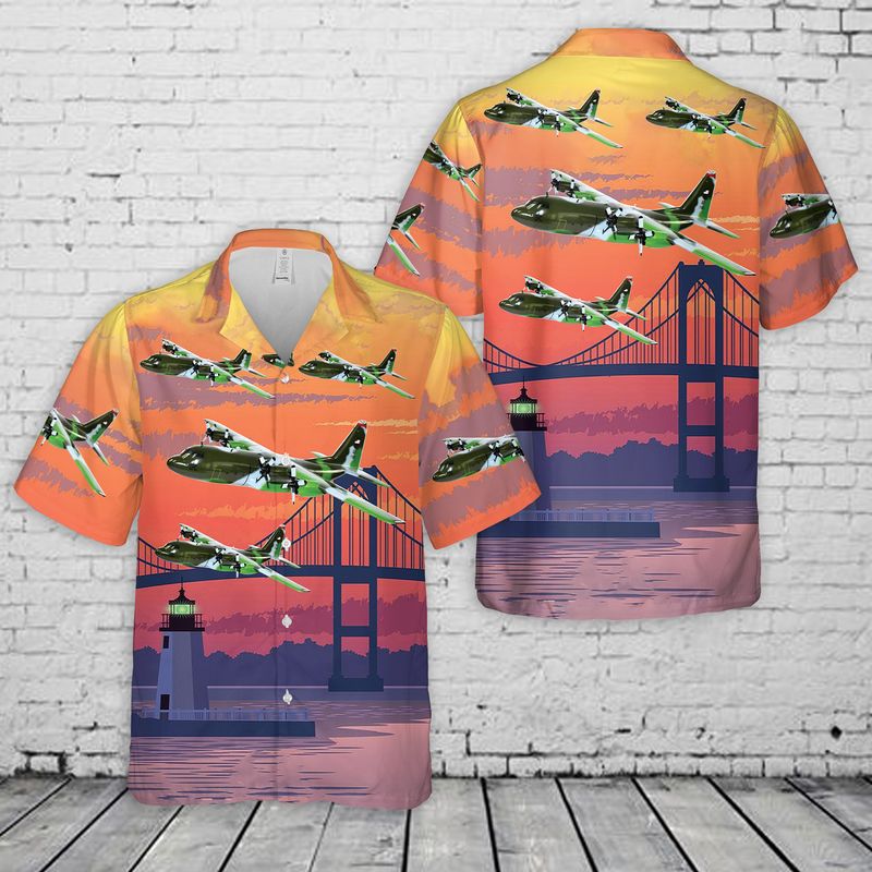 US Air Force 143rd Airlift Squadron Rhode Island Air National Guard C-130E Hawaiian Shirt