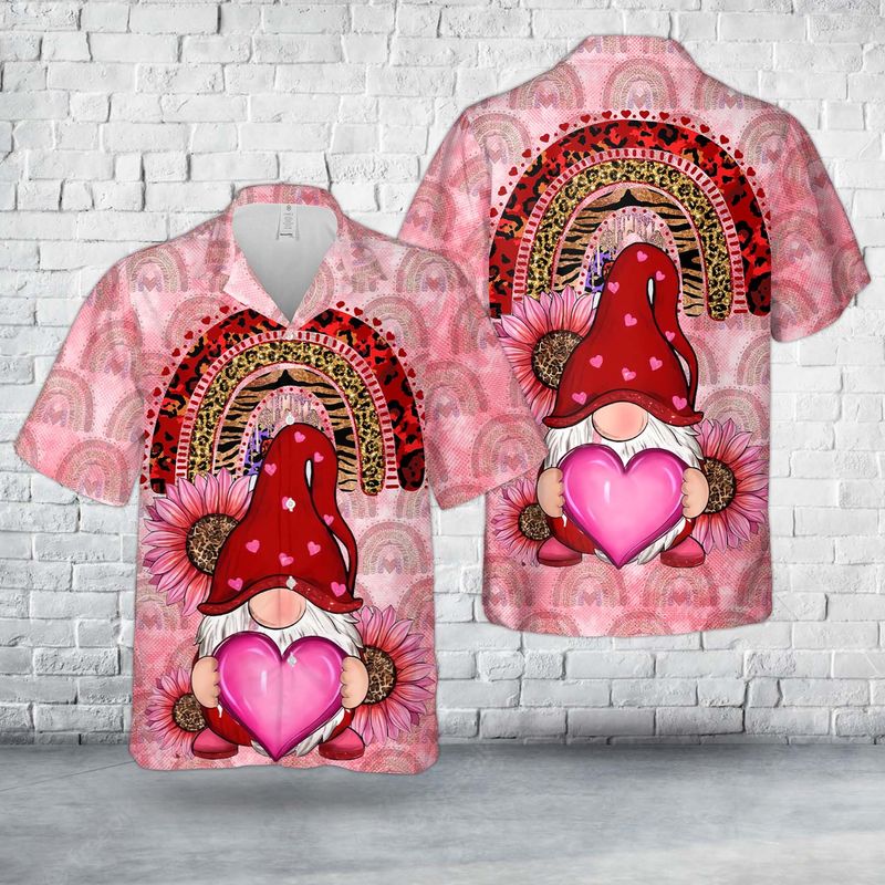 Happy Valentine's Day Gnome And Rainbow With Heart Hawaiian Shirt