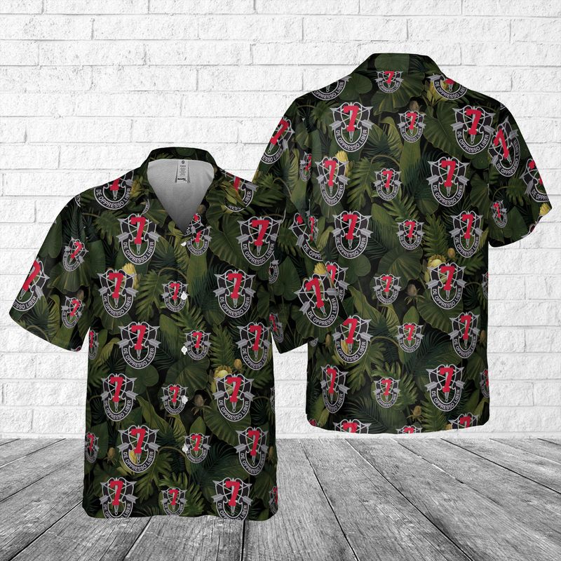 US Army 7th Special Forces Group (7th SFG) Pocket Hawaiian Shirt