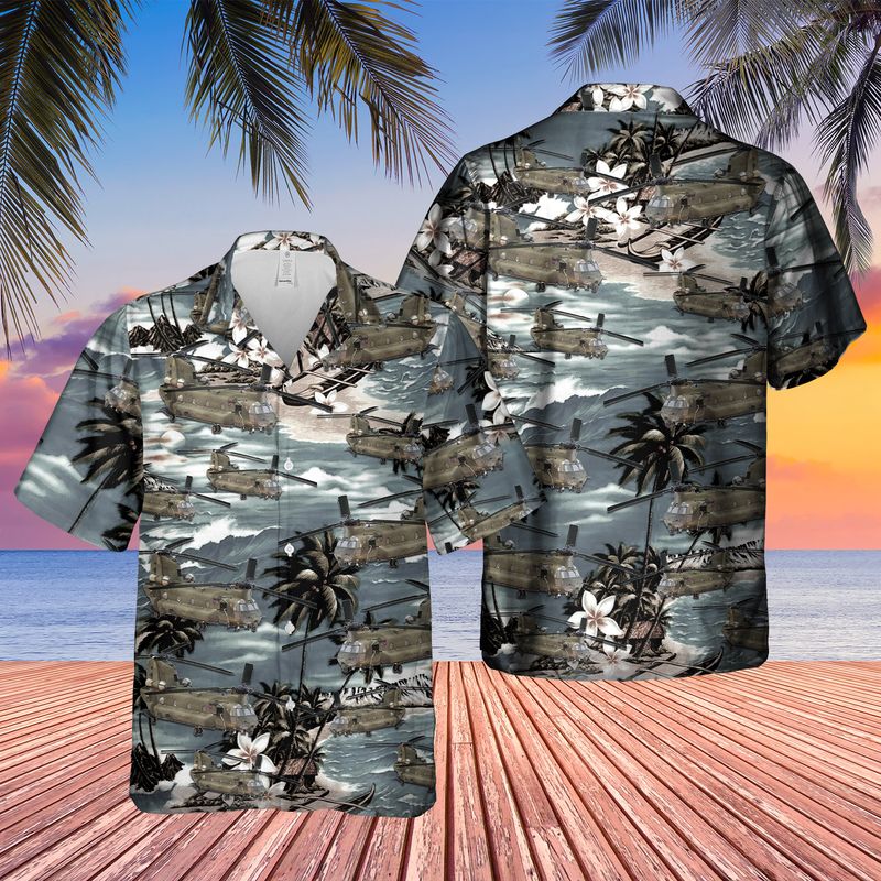 Vietnam Era CH-47 Chinook Helicopter Hawaiian Shirt