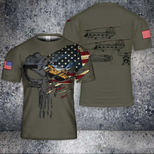 Custom Name US Army Boeing CH-47 Chinook T-Shirt 3D
