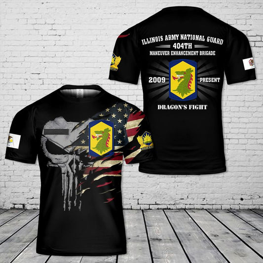 Custom Name US Army Illinois Army National Guard 404th Maneuver Enhancement Brigade T-Shirt 3D