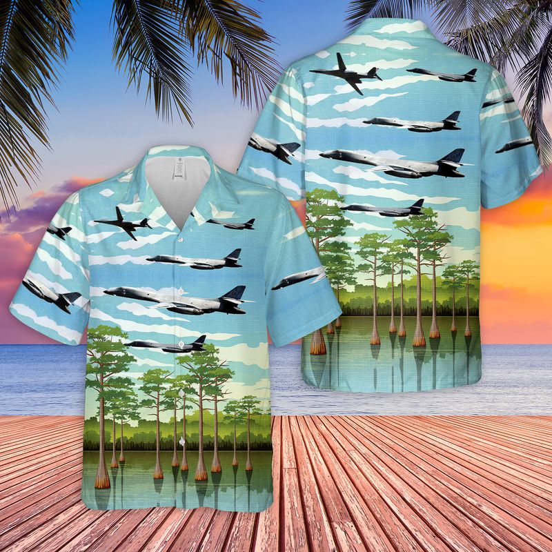 USAF 128th Bomb Squadron, 116th Bomb Wing, Georgia Air National Guard Rockwell B-1B Lancer Hawaiian Shirt