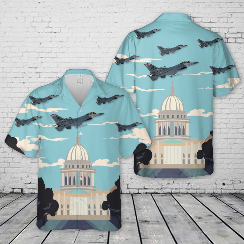 US Air Force Wisconsin Air National Guard 115th Fighter Wing F-16 Fighting Falcon Hawaiian Shirt