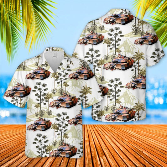 US Army M1A1 Abrams Tank With Mine Plow Hawaiian Shirt