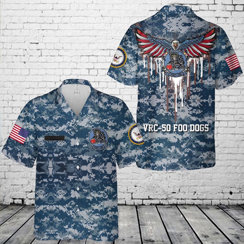 Custom Name US Navy VRC-50 Foo Dogs Hawaiian Shirt