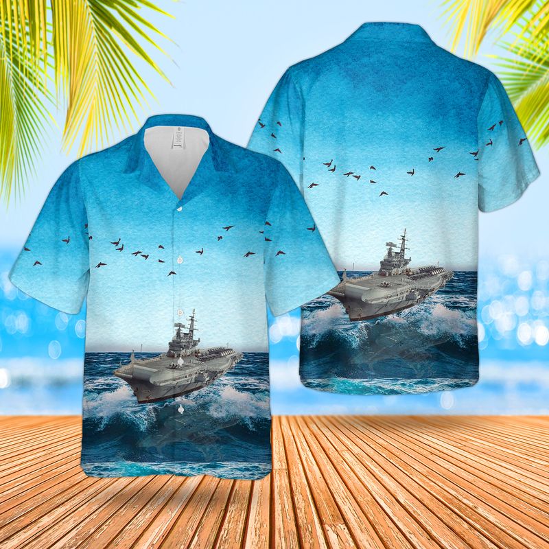 Royal Navy RN HMS Hermes (R12) Centaur-class Aircraft Carrier Hawaiian Shirt